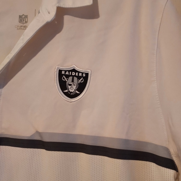 Nike DRI-FIT Raiders Polo Shirt Mens M White Gray Black Stripe Logo NFL On Field - Picture 2 of 13